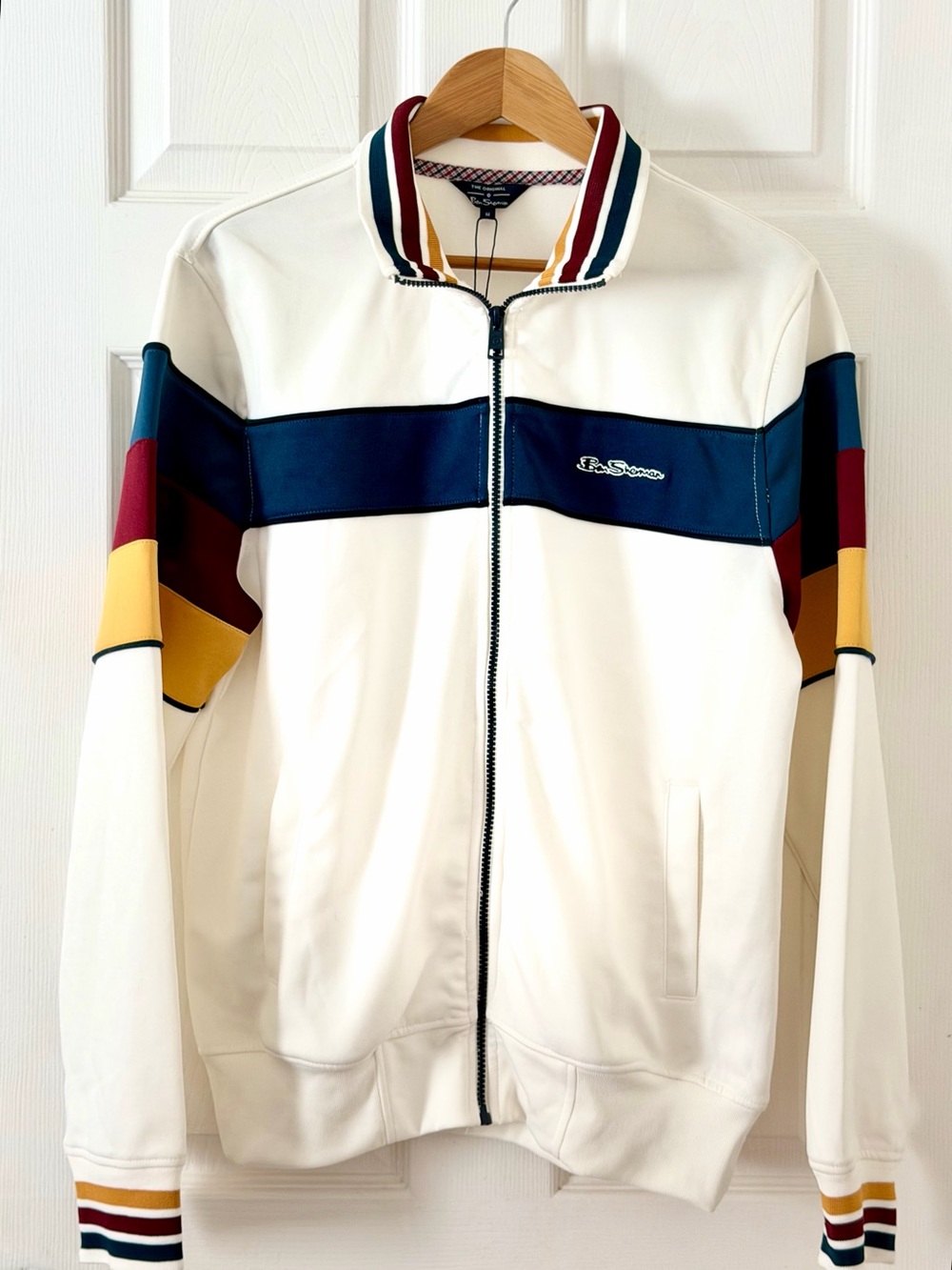 Ben Sherman Ivory Track Jacket with Tri Colorblock Navy, Burgundy and Mustard